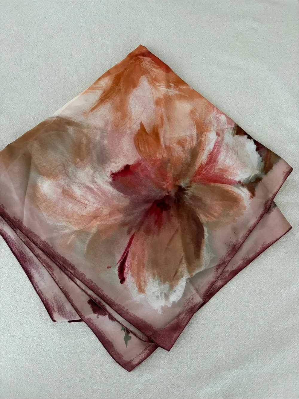 Silk-Feel Watercolor Print Scarf in Rose and Coral